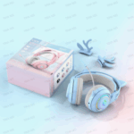 wireless Bluetooth headset featuring a cute cat ear design with removable cat ears and antlers, along with RGB lighting